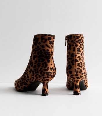 Stone Animal Print Heel Ankle Boots New Look