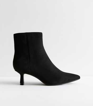 Black Suedette Kitten Heel Pointed Toe Ankle Boots