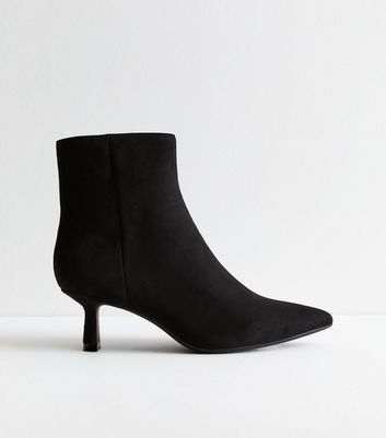 Black Suedette Kitten Heel Pointed Toe Ankle Boots New Look