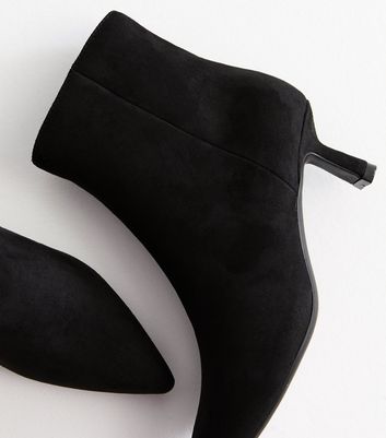 Black Suedette Kitten Heel Pointed Toe Ankle Boots New Look