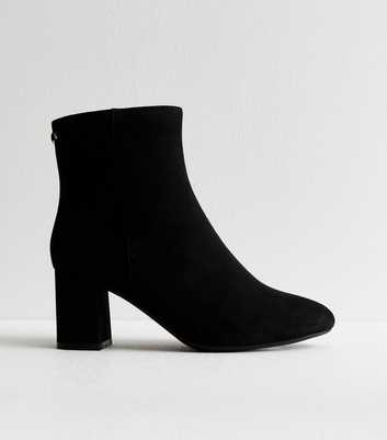 Black Suede Effect Block Heel Ankle Boots