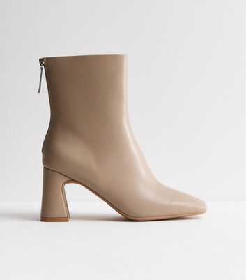 Camel Wide Fit Leather-Look Heel Ankle Boots