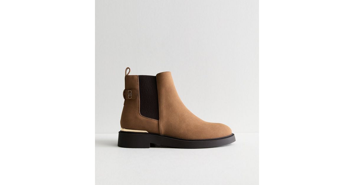 Wide Fit Tan Suedette Chelsea Boots New Look