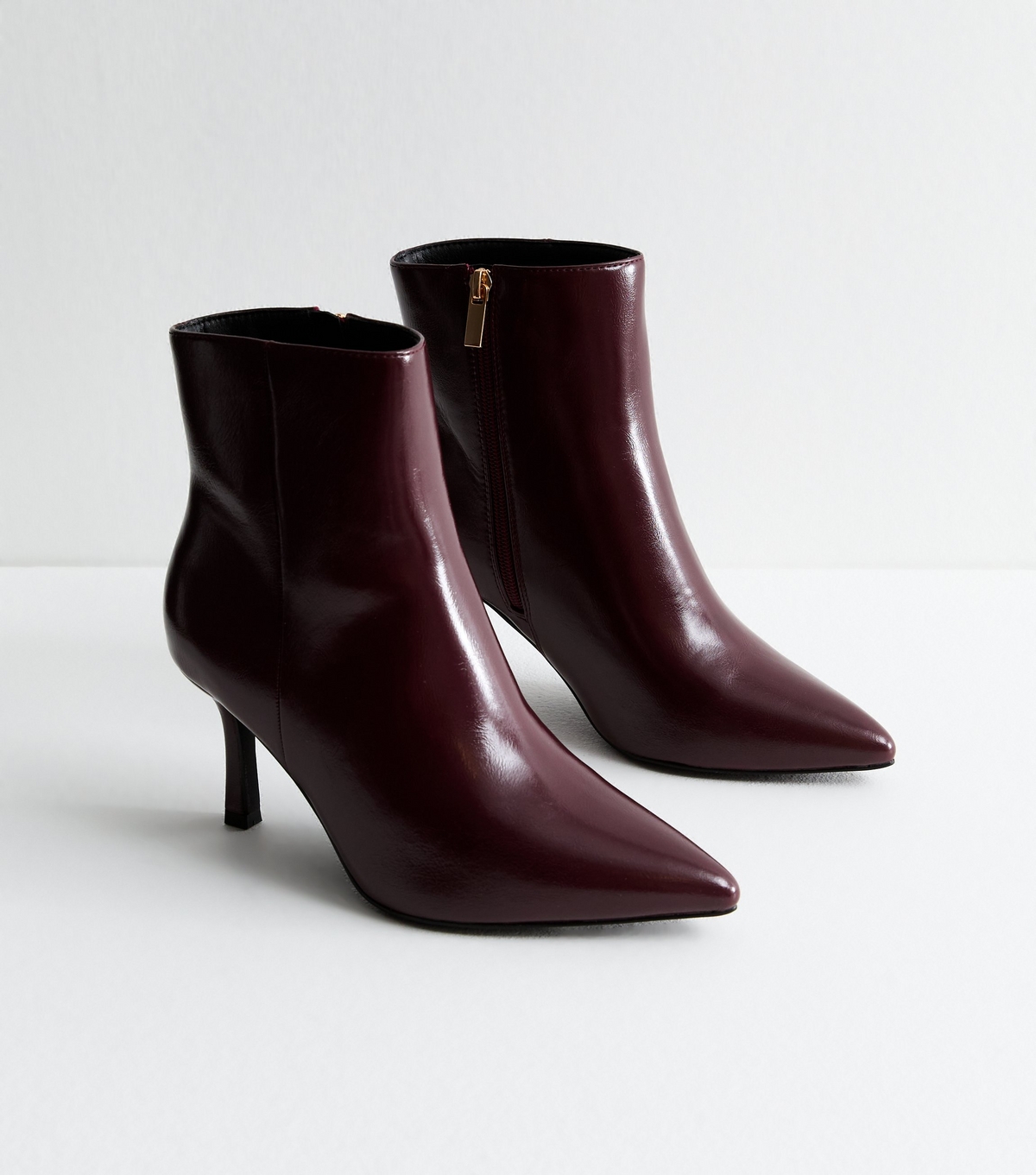 Women's Wide Fit Burgundy Point Toe Ankle Boots Vegan New Look