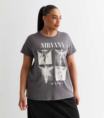 Curves Dark Grey Nirvana Logo Oversized T-Shirt