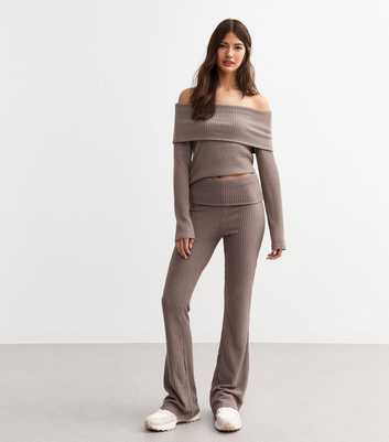 Mink Soft Rib Foldover Flared Trousers