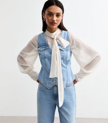 Blue Denim Waistcoat New Look