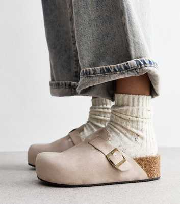 Off White Suede Effect Double Sole Mules