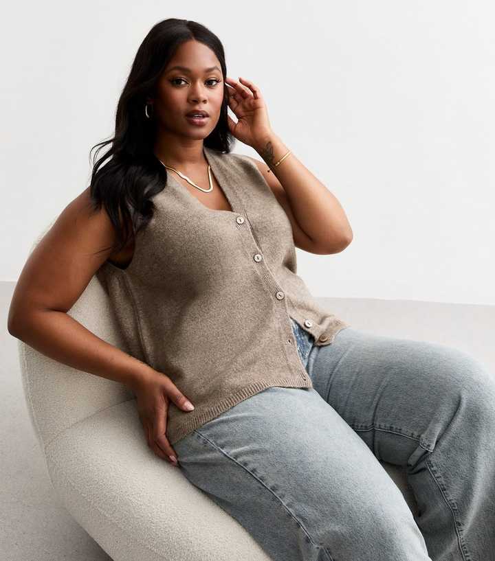 Curves Mink Knit Button Up Knitted Vest 