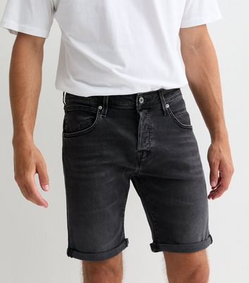 Black denim shorts men best sale