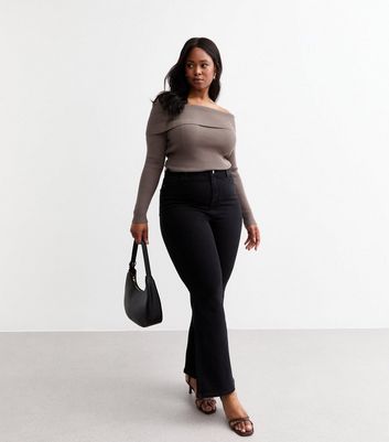 Curves Mink Ribbed Bardot Jumper New Look