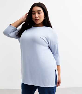 Curves Blue Soft Touch Slit Hem Top