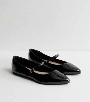 Extra Wide Fit Black Patent Leather-Look Mary Jane Shoes