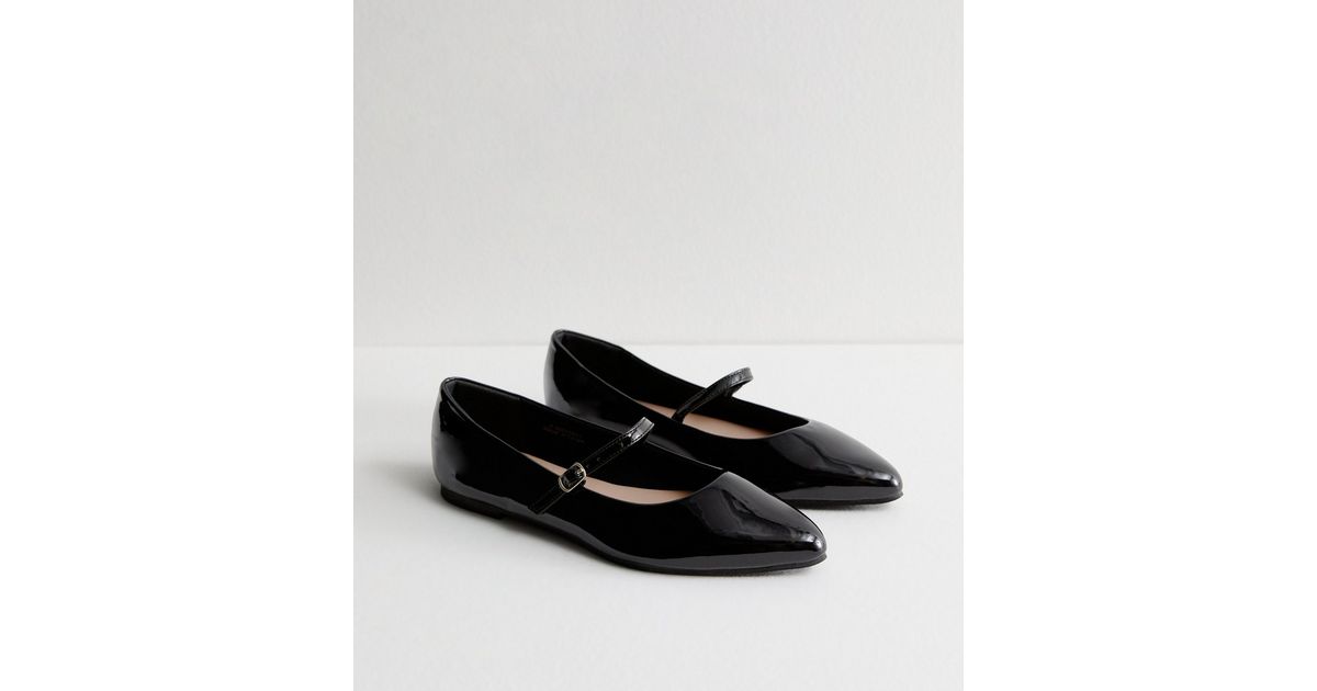 Extra Wide Fit Black Patent Leather-Look Mary Jane Shoes | New Look