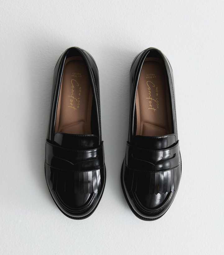 Black Extra Wide Fit Leather-Look Tassel Loafers