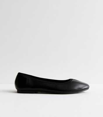 Extra Wide Fit Black Leather-Look Ballet Pumps