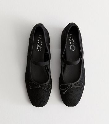 Black Lace Strap Detail Ballet Pumps New Look