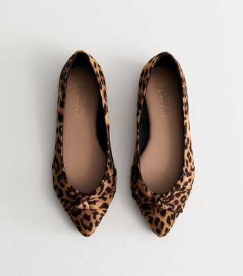 Extra Wide Fit Stone Suede Effect Animal Print Ballet Pumps