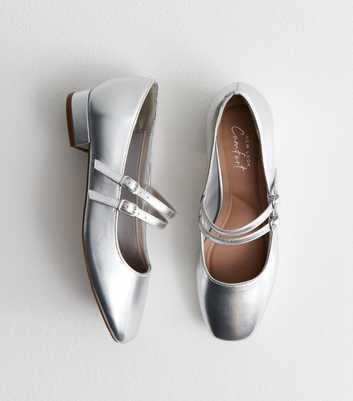 Silver Double Strap Mary Jane Ballet Pumps