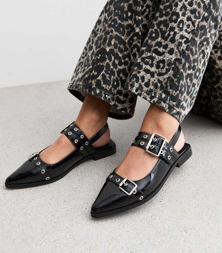 Black Patent Mary Jane Buckle Ballerinas | New Look