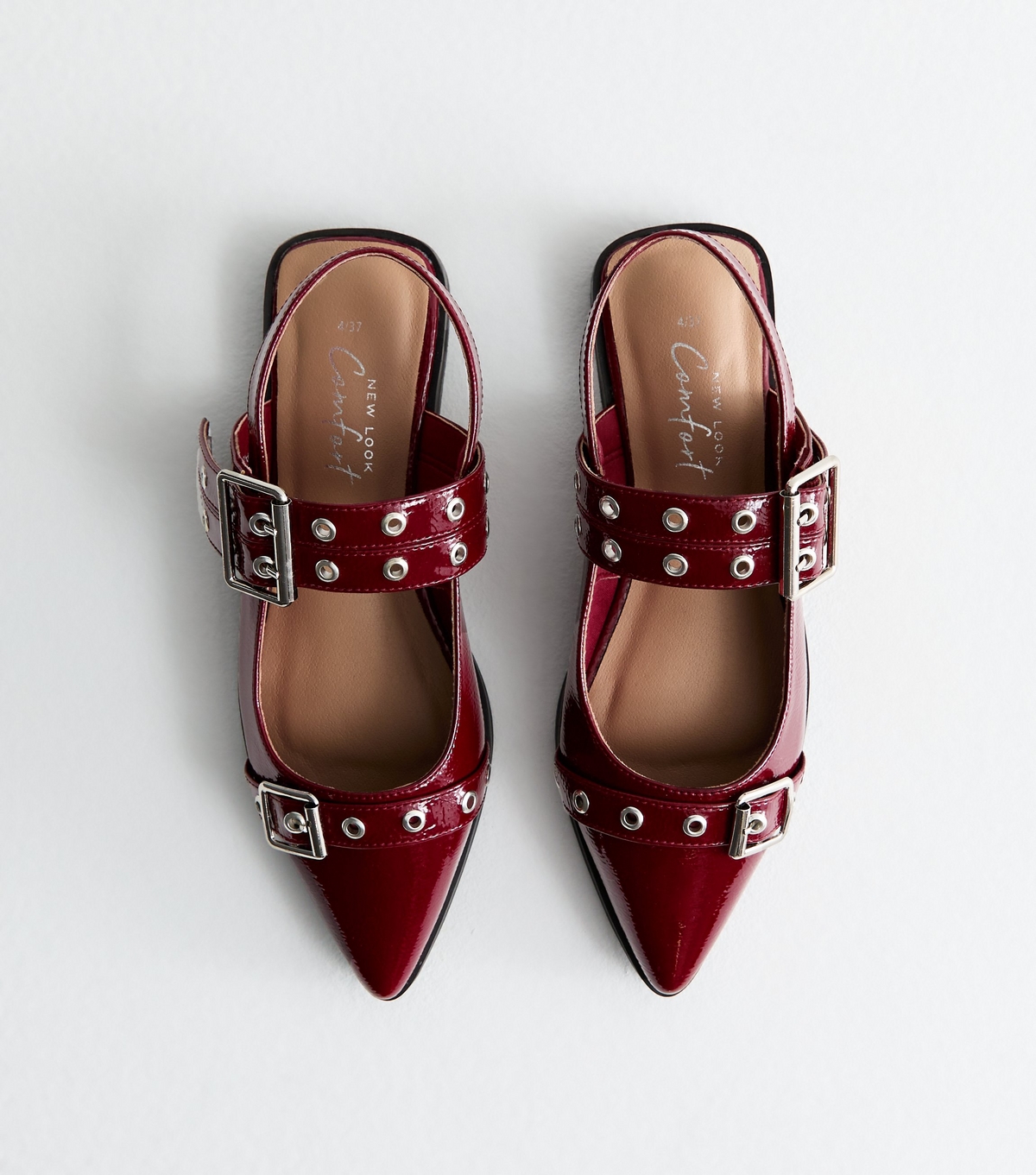 Women's Burgundy Patent Mary Jane Buckle Ballerinas New Look