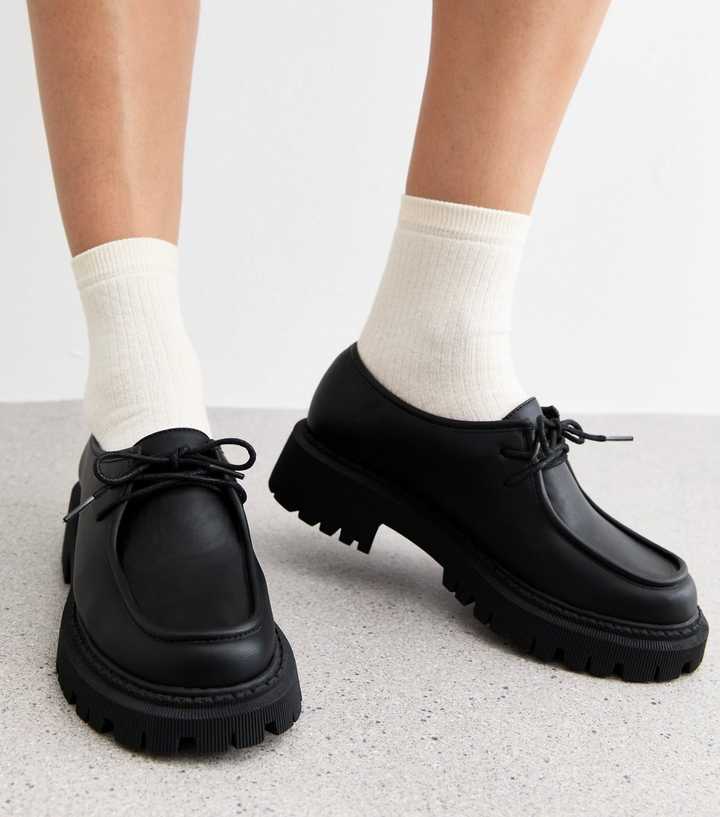 Leather Shoes New Look Chunky Shoes Vintage 90s New Look Black