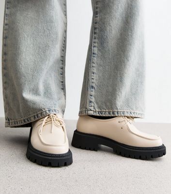 Off White Leather-Look Lace Up Chunky Sole Shoes | New Look