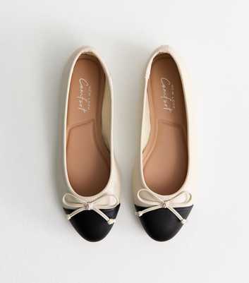 White Contrast Toe Cap Ballerina Pumps