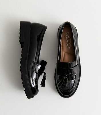 Black Tasseled Leather-Look Chunky Loafers