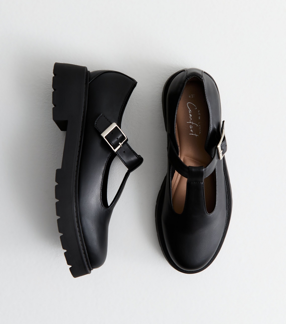 Women's Black Leather-Look T Bar Shoes New Look