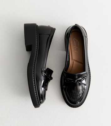 Black Tasseled Leather-Look Chunky Loafers