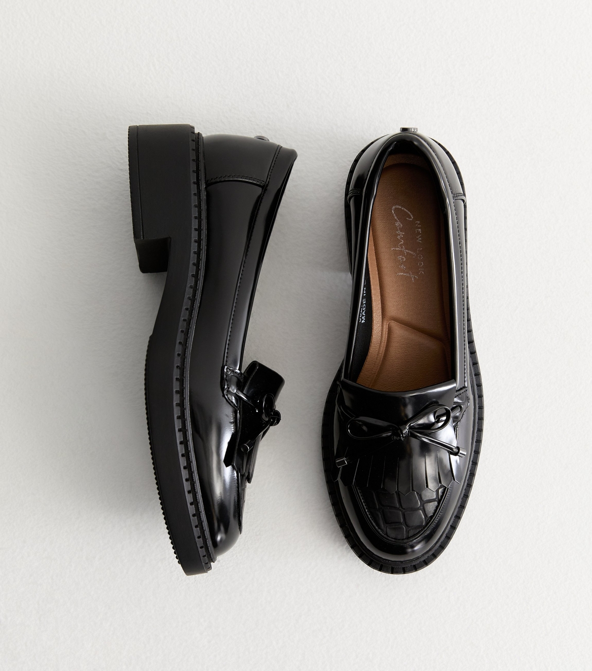 Women's Black Tasseled Leather-Look Chunky Loafers New Look