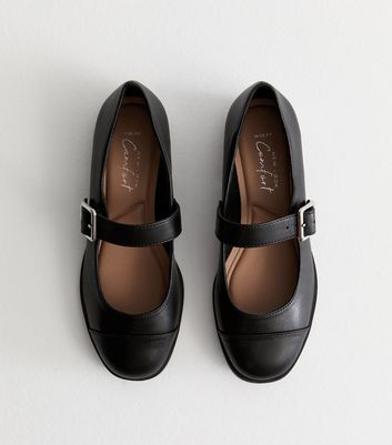 Wide Fit Black Leather Look Mary Jane Shoes New Look