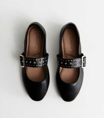 Wide Fit Black Stud Strap Shoes