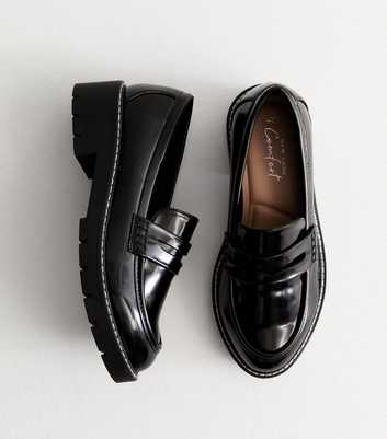 Wide Fit Black Leather-Look Chunky Loafers