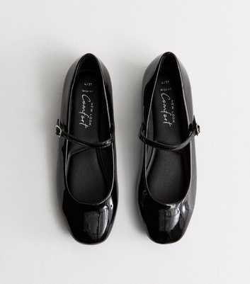 Wide Fit Black Patent Mary Jane Strappy Ballerina Pumps