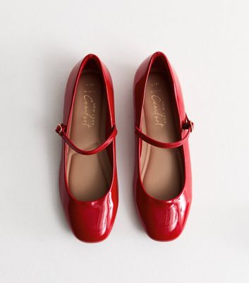 Wide Fit Red Patent Mary Jane Strappy Ballerina Pumps