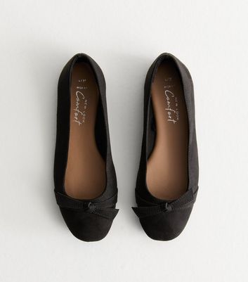 Wide Fit Black Bow Detail Ballet Pumps | New Look