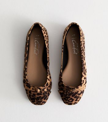 Wide Fit Stone Animal Print Bow Detail Ballet Pumps New Look