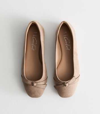 Wide Fit Light Brown Bow Detail Ballet Pumps