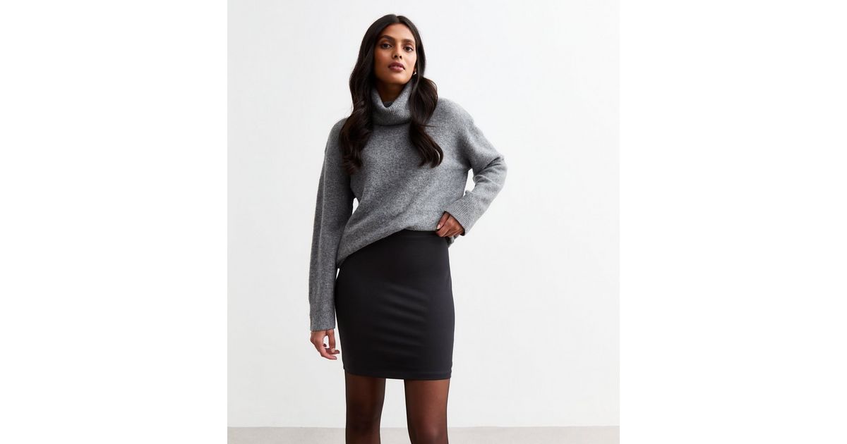 Black Cotton-Blend Slim Fit Mini Tube Skirt New Look