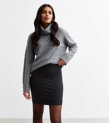 Black Cotton-Blend Slim Fit Mini Tube Skirt