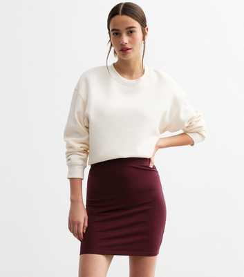 Burgundy Cotton-Blend Slim Fit Mini Tube Skirt