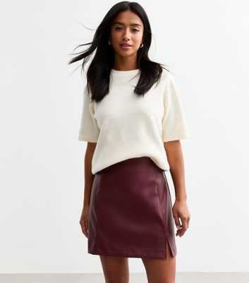 Petite Burgundy Faux Leather Mini Skirt 