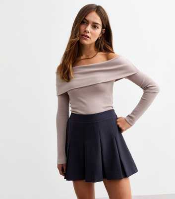 Petite Navy Box Pleat Micro Mini Skirt