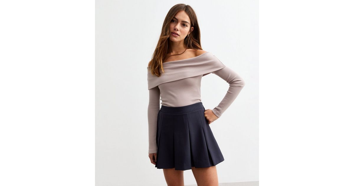 Petite Navy Box Pleat Micro Mini Skirt New Look