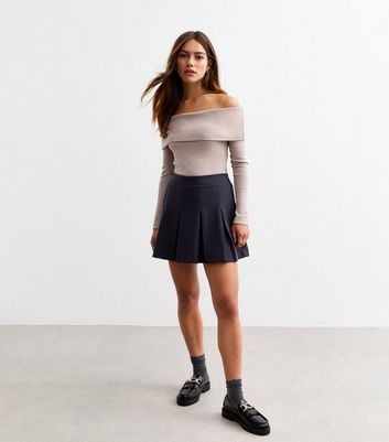 Petite Navy Box Pleat Micro Mini Skirt New Look