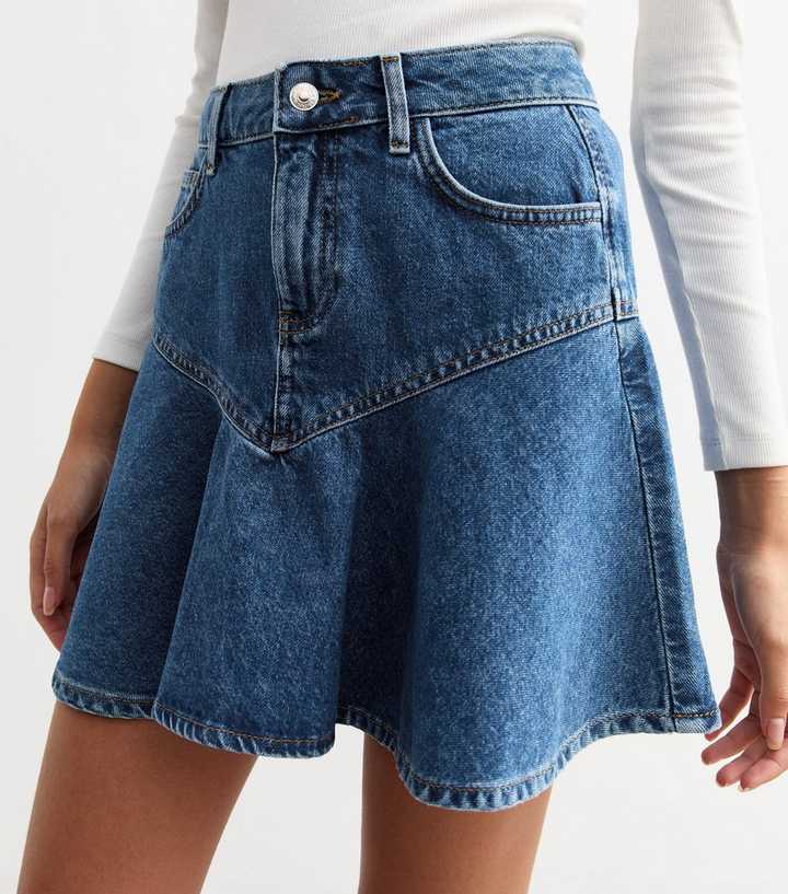 Jupe En Jean New Look Taille 8 – Bleue, Coupe A-line, Courte, Coton, Boutonnée