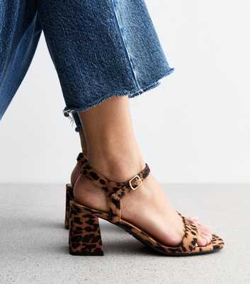 Brown Leopard Print Block Heel Sandals