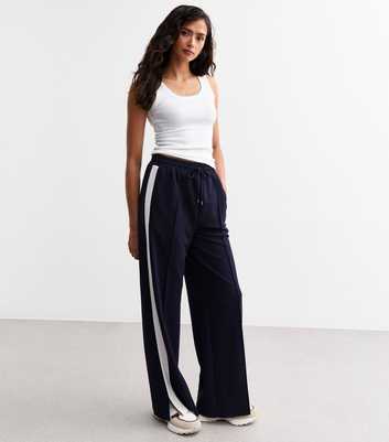 Tall Navy Side Stripe Tailored Wide Leg Joggers